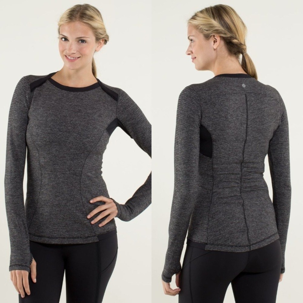 Lululemon Base Runner Long Sleeve Mini Check Pique Heathered Black